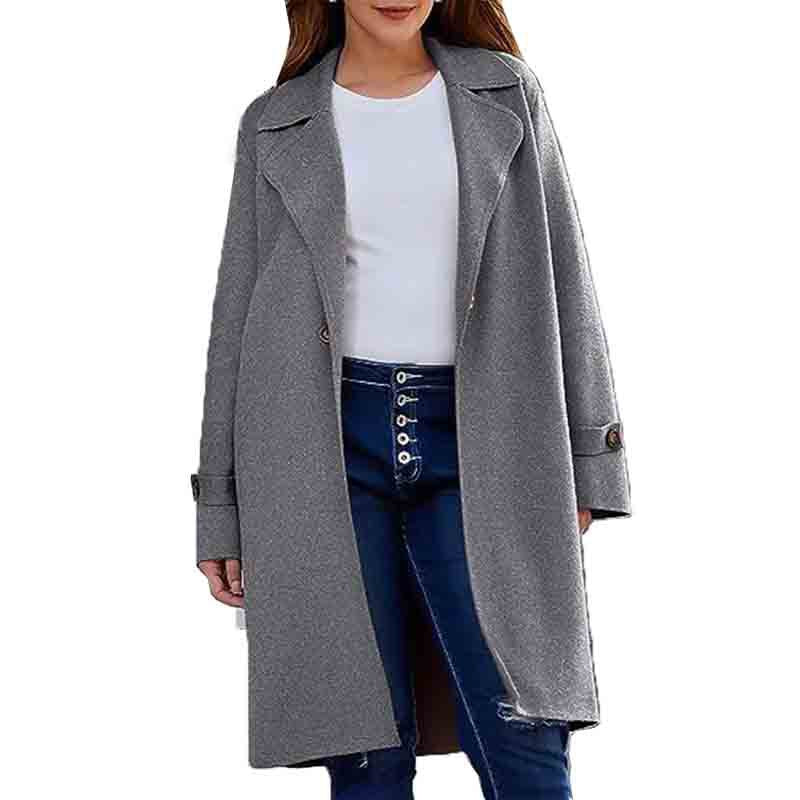 2024 New Autumn and Winter Simple Long Sleeve Lapel Button Loose Woolen Coat for Women