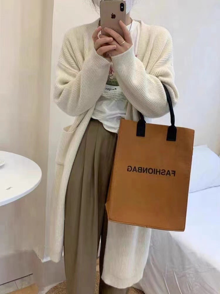 fall outfits Solid Color Knitted Cardigan Women's Autumn and Winter Loose Temperament V-neck Lazy Style Mid-Length over-the-Knee Sweater Coat Fashion