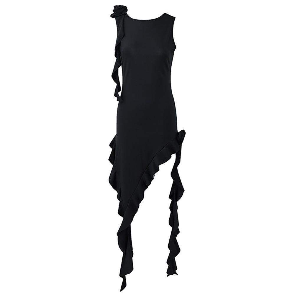 dress to impress outfits 2024 New Women's Backless Irregular Ruffled Strap Sexy Dress Female