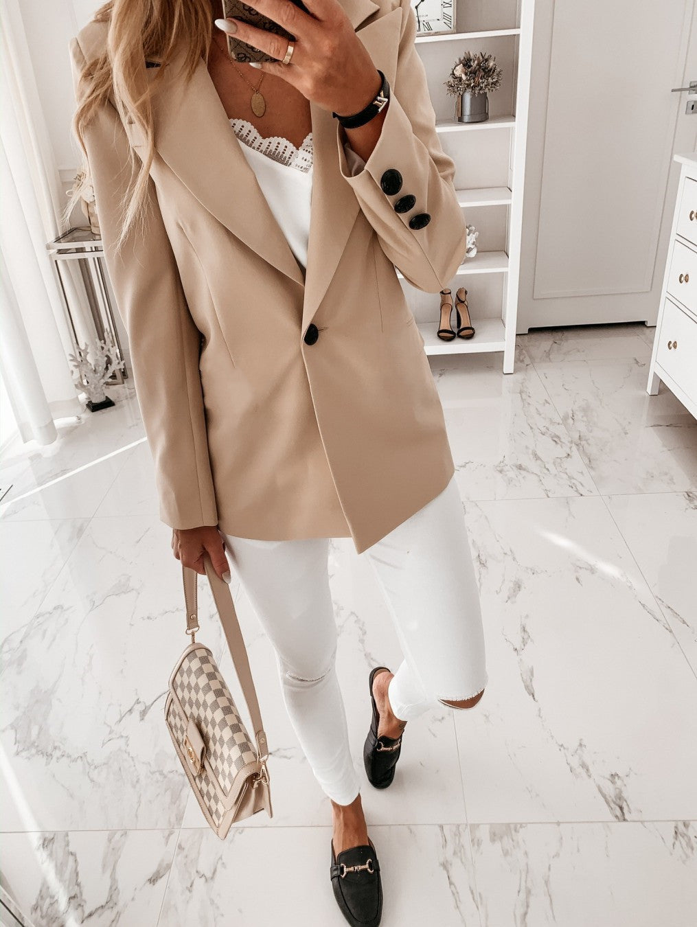 Autumn and Winter Long Sleeve Solid Color Suit Collar Button Suit Jacket Cardigan