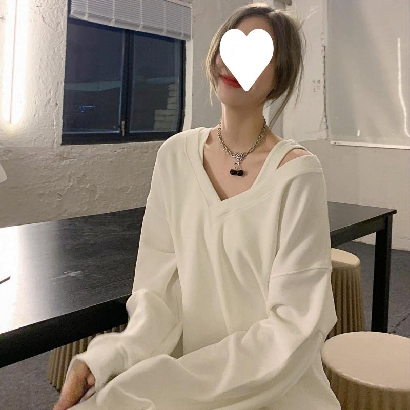 fall outfits Niche off-the-Shoulder Strap Sweater Women's Spring and Autumn Thin Loose Lazy Style Long Sleeve Top Coat