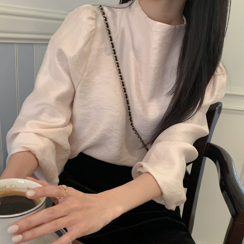 fall outfits 2024 Chic Early Spring Simple Solid Color Loose All-Match Half Turtleneck Puff Sleeve Shirt Women's Western Style Top