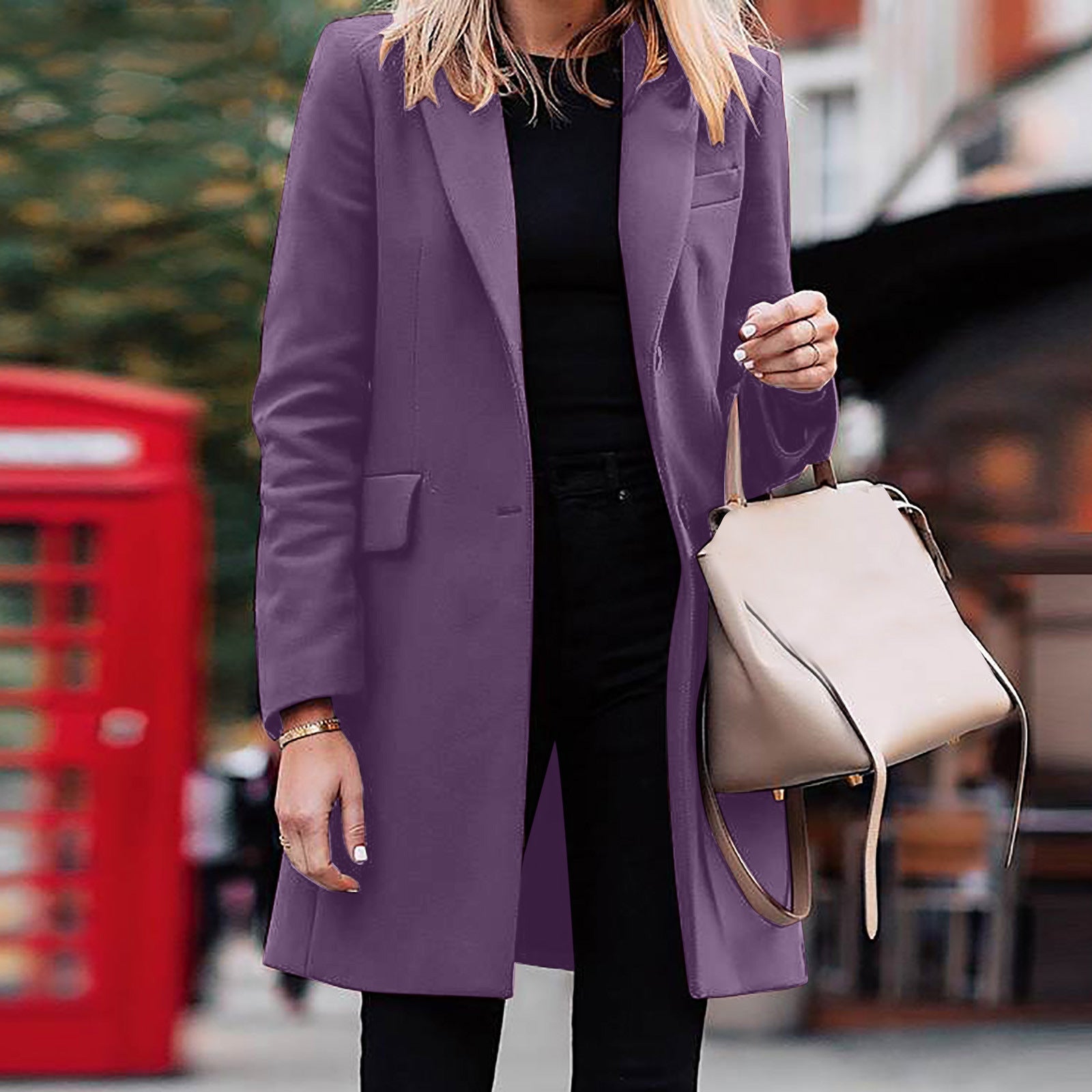 men’s fall fashion 2024 Women's New Winter Mid-Length Breasted Solid Color Suit Jacket.