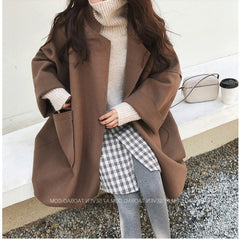 brown puffer jacket outfit Women's Korean-Style Mid-Length Cashmere Coat Short Fashionable Autumn and Winter Loose High-End Woolen Coat