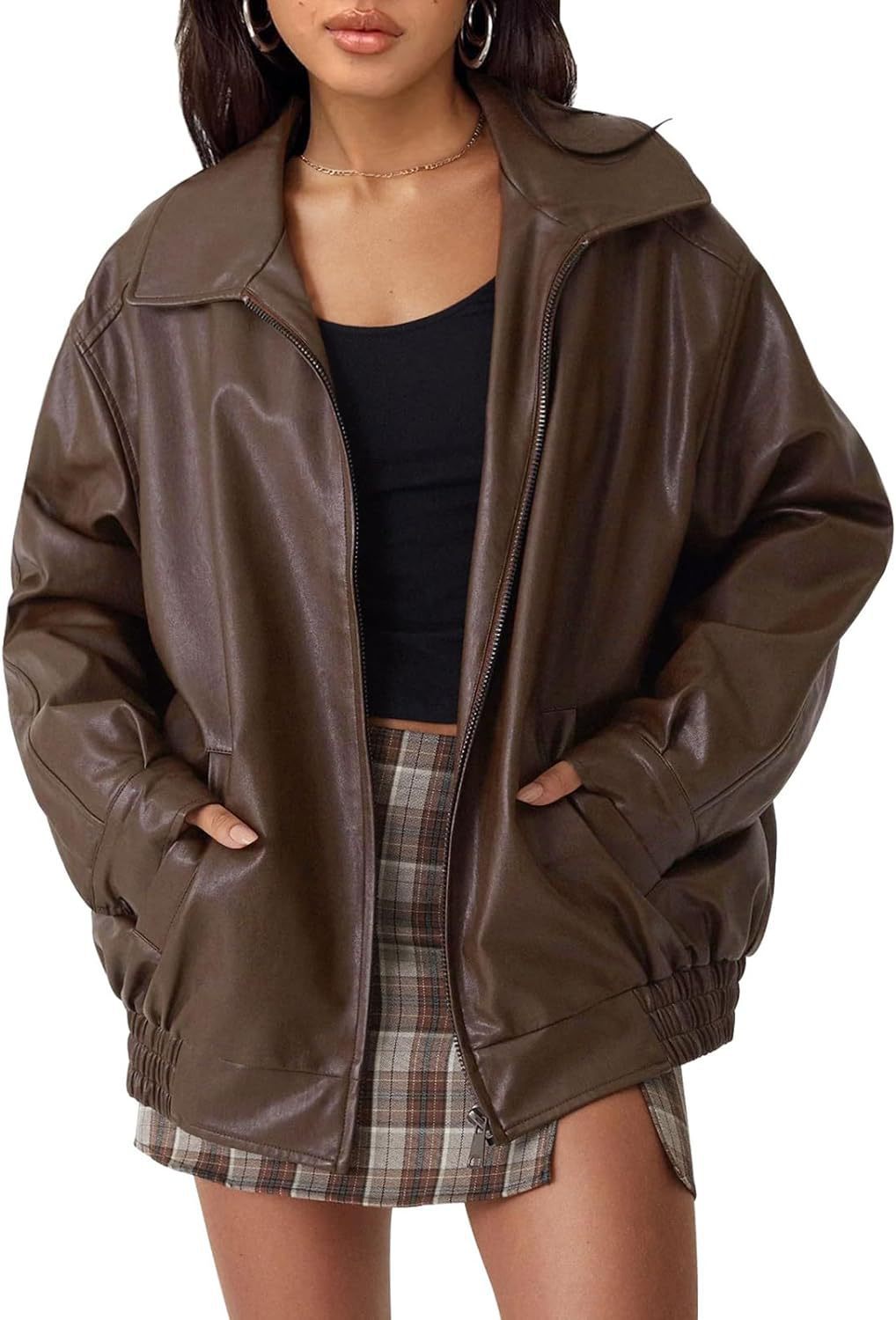 women’s outfits New Women's Oversized Motorcycle Leather Jacket Autumn and Winter Fashion Loose Long Sleeve Motorcycle Jacket