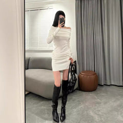 long sweater dress outfit Niche Design Sexy off-Shoulder Slim-Fit Sheath Elegant Long Skirt off-Shoulder Bottoming Knitted Dress