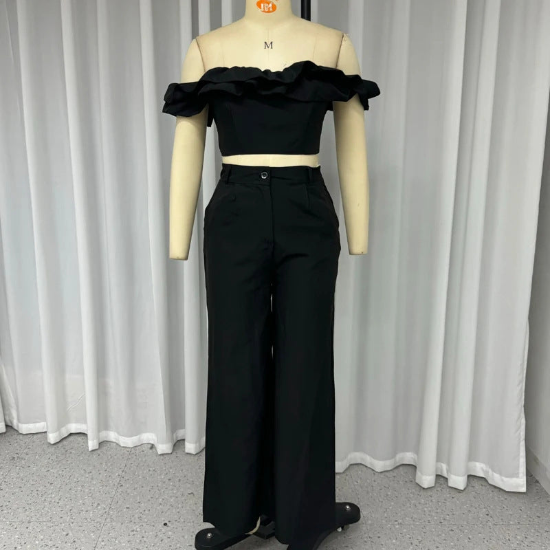 summer outfits inspo Summer New Women's Clothing Solid Color off-the-Neck Navel Top Sweet and Spicy Style Two-Piece Set
