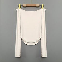 leapord halloween outfit Slim-Fit Slimming Sexy Hot Girl off-Shoulder Slimming Long-Sleeved T-shirt Top