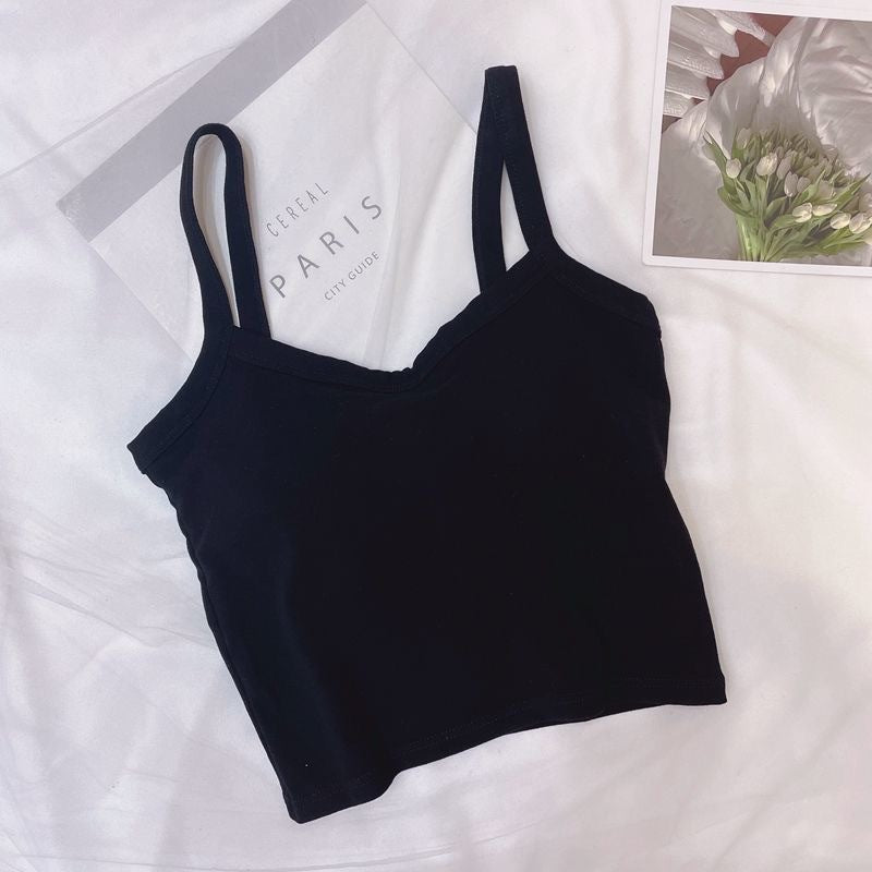 Summer Hot Girl Solid Color Casual Simple Tube Top Anti-Exposure with Chest Pad Sling Belly Covering Vest Sleeveless Inner Top