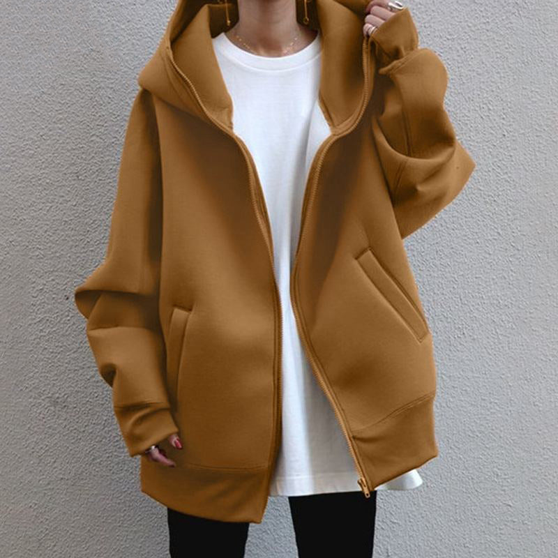 New Autumn and Winter New Personalized Street Sweater Zipper Hooded Long Fleece-lined Sweater