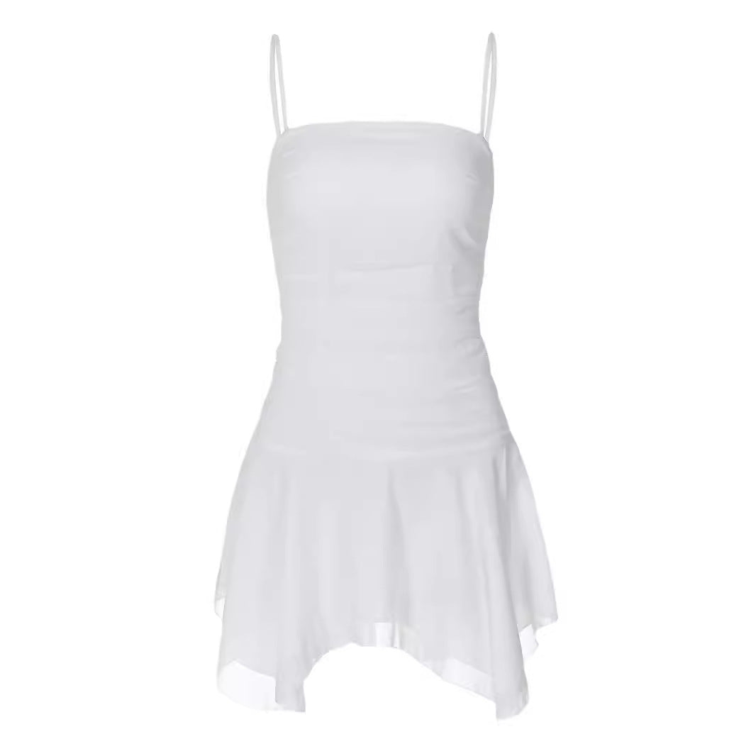y2k outfits Women's Summer off-Neck Pleated Waist Slimming Light Chiffon Suspender Skirt