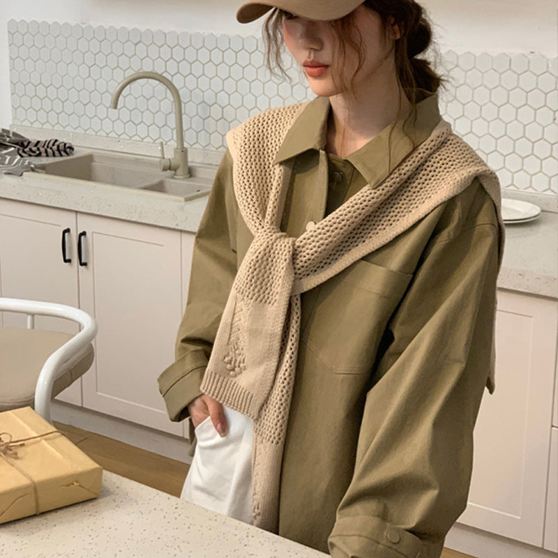 casual fall outfits Women's Knitted Shawl Hollow-out Outer Wear New High-Grade Spring and Summer Wear Solid Color Versatile Multi-Purpose Cervical Support Scarf