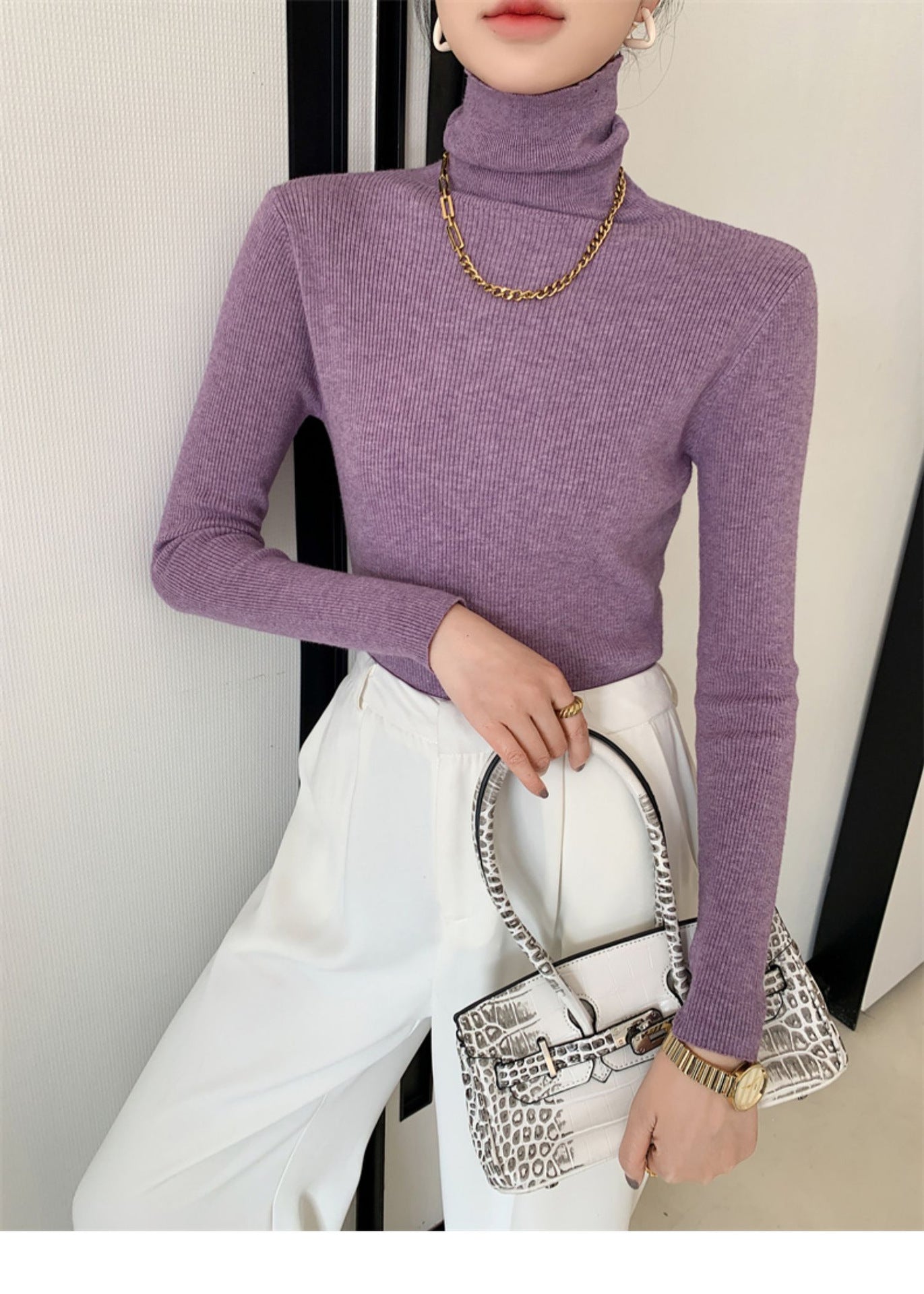 tailgate outfit black women Autumn Women's Klein Blue Pile Collar Sweater Bottoming Shirt Turtleneck Sweater Tight Slim Fit Inner Top