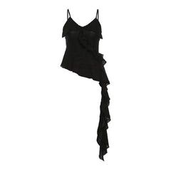 dress to impress outfits Waste Soil Style Unique Chic Distressed Handmade Worn Camisole Women's Summer Ruffled Stitching Irregular Top