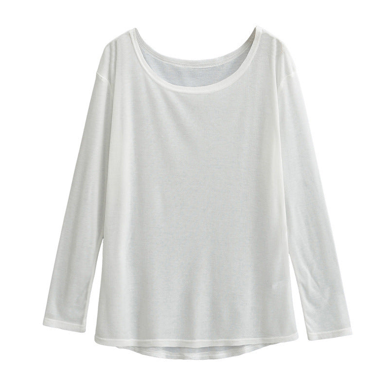 2000s fashion Wind Micro Revealed Shoulder Width Loose Long-Sleeved T-shirt Summer Fashion Comfortable All-Match Pullover Blouse Dance Top for Women