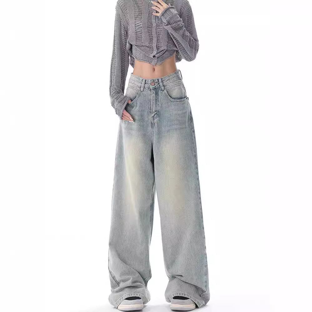 fashion outfits Early Autumn New Jeans Women's American Retro Design Niche Loose Wide-Leg Pants Pants