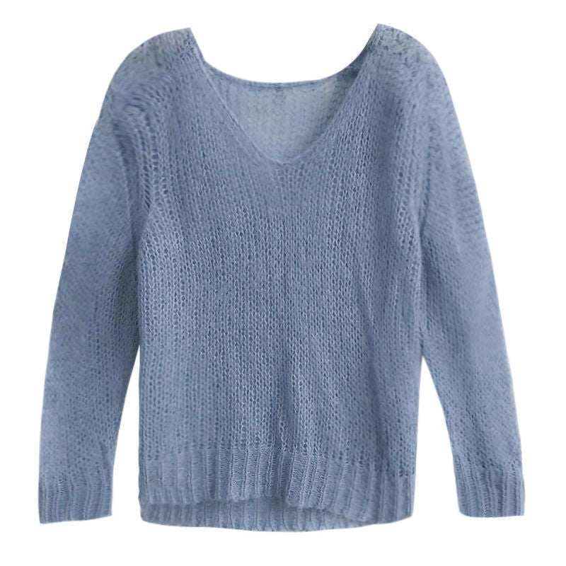 fall outfits aesthetic Hollow-out Knitted Blouse Early Autumn New Loose Outer Wear Lazy Pullover Mohair Thin Sweater