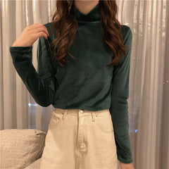 fall outfits Autumn and Winter Solid Color T-shirt Gold Velvet Turtleneck Bottoming Shirt Women's Spring and Autumn Inner Wear Long Sleeve Slim Warm Top Women's Fashion