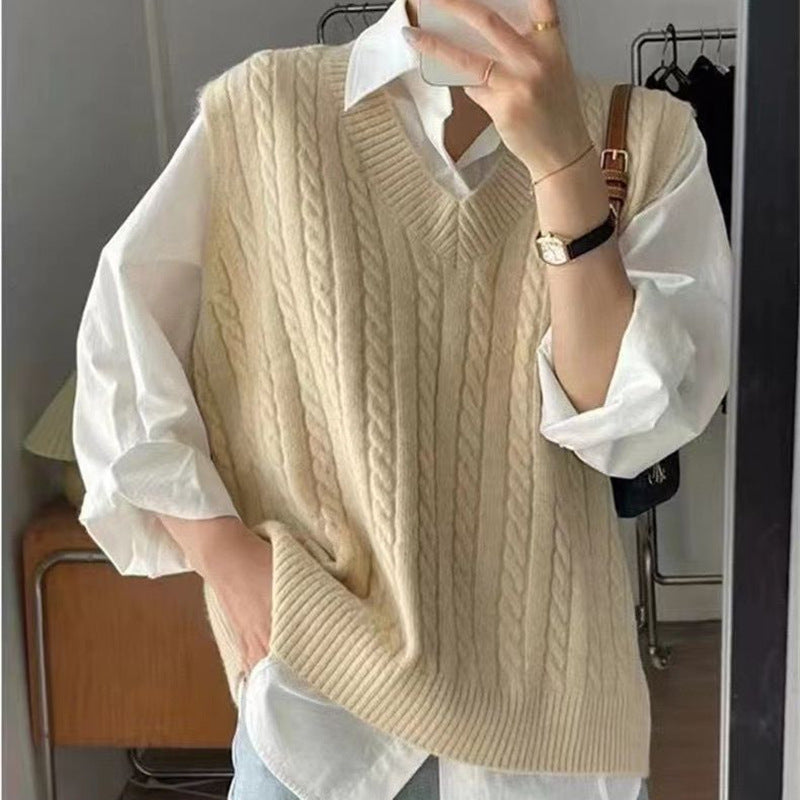guys clothing styles Vest Vest V-neck Sweater Women's Outer Wear Solid Color New Loose Knitted Western Style Women's Outer Wear Sleeveless Top Women's Clothing
