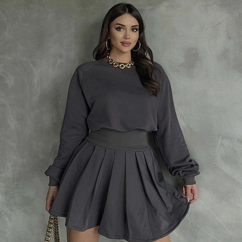 leapord halloween outfit Autumn and Winter Solid Color Long-Sleeved Sweater Pleated Skirt Two-Piece Suit Fashion Casual Suit Women