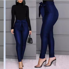 business casual women outfits chic Women's Fashion Casual Pu Pants Leather Pants (Including Belt)