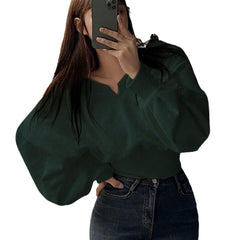 fashion outfits round Neck Pullover Waist-Tight Long-Sleeved Sweater Women's Spring and Autumn Casual Niche Short Slim Top