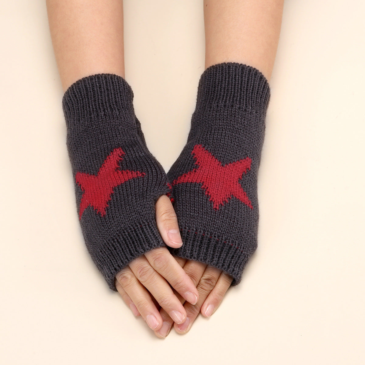clothes Autumn and Winter Acrylic Wool Five-Pointed Star Gloves Warm Arm Sleeve Leakage Finger Autumn and Winter Oversleeve