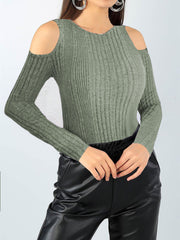 fall outfit Hollow-out Casual Simple Long-Sleeved Women's T-shirt Fashion round Neck Slim Fit Comfortable Daily Top Women