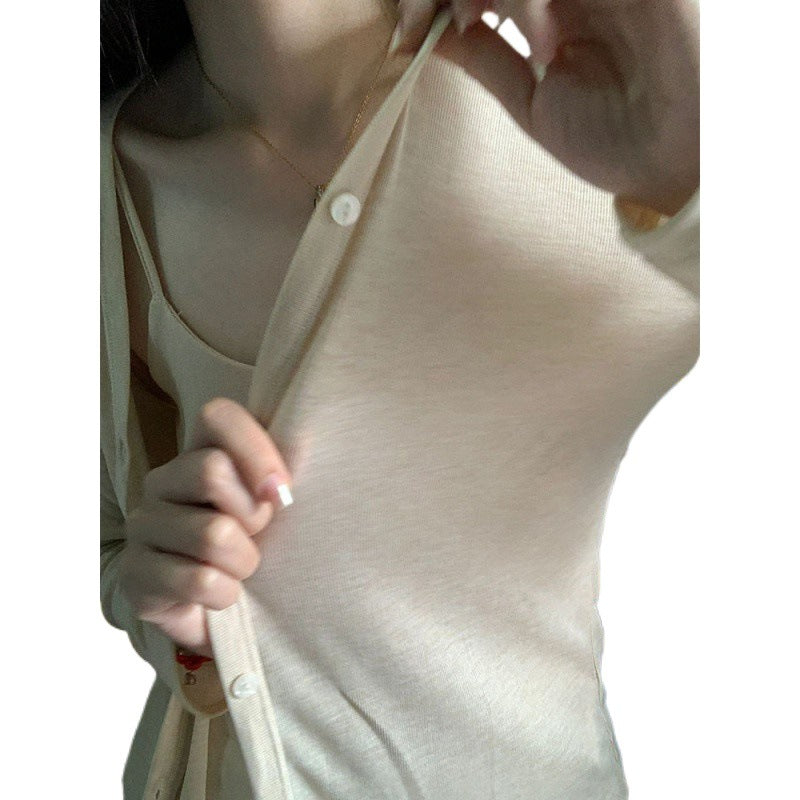 fashion outfits Sweet Hot Girl Hollow-out Knitted Cardigan Two-Piece Women's Summer Outdoor Air Conditioning Blouse Long Sleeve Top Clothes
