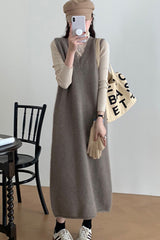 dress to impress outfits V-neck Long Vest Sleeveless Sweater Dress Women's Autumn and Winter Loose Belly Covering Temperament Mid-Length Knitted Skirt