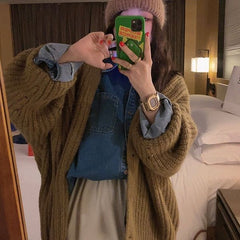 fall outfits women Fashionable Lazy Style Ingot Needle Thick Line Sweater Cardigan Women's Autumn Lantern Sleeve Loose Knitted Coat