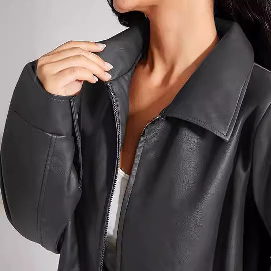 women’s outfits New Women's Oversized Motorcycle Leather Jacket Autumn and Winter Fashion Loose Long Sleeve Motorcycle Jacket