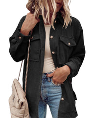 dti outfits Autumn and Winter New Cardigan Pocket Coat Lapel Corduroy Single-Breasted Shirt