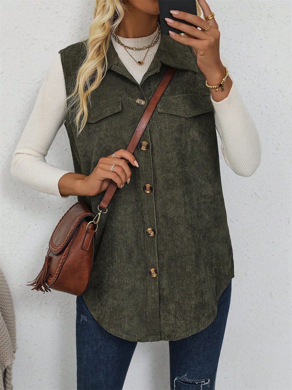 vest Fall Women's Corduroy Lapel Sleeveless Vest Shirt Coat