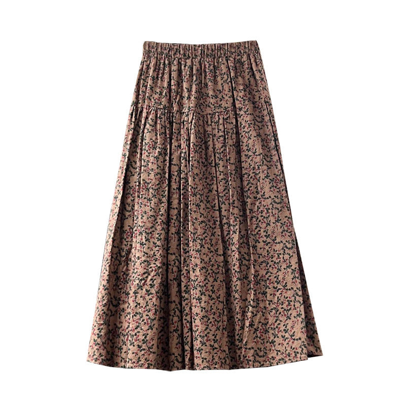 fall outfits women Mori Brushed Floral Skirt 2024 Autumn and Winter New Artistic Age-Reducing Mid-Length Umbrella Skirt Cover Slim Skirt