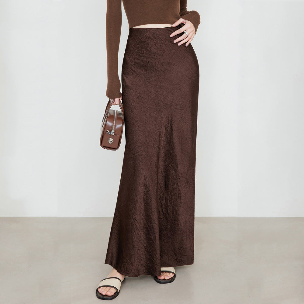 fashion outfits Women's Summer Satin Skirt High Waist Elastic Clutch Pattern Long Skirt Elegant Solid Color Long Skirt