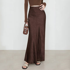fashion outfits Women's Summer Satin Skirt High Waist Elastic Clutch Pattern Long Skirt Elegant Solid Color Long Skirt