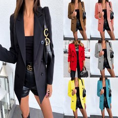 Summer New Women's Suit Jacket Temu Solid Color Long Sleeve Double Row Button Women's Cardigan