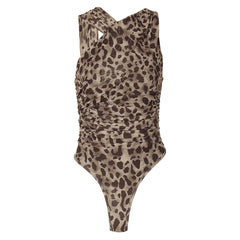 outfit inspo Style Women's New Leopard Print Asymmetric Slim-Fit Pleated Mesh One-Piece Shorts