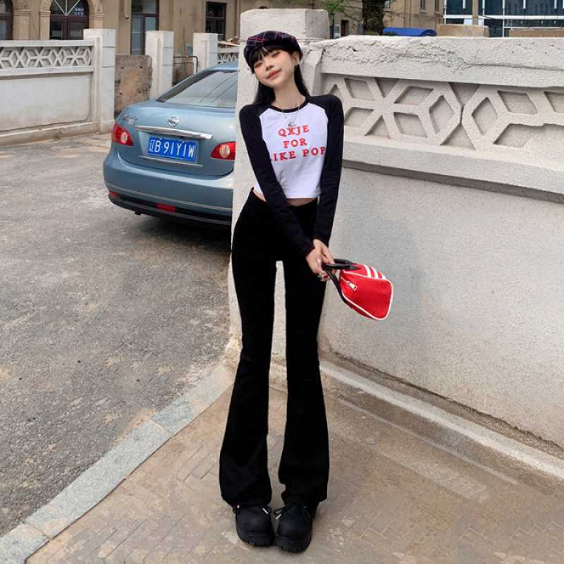 datenight fall outfits Multi-Color Retro High Waist Slim-Fit Stretch Flared Jeans Women's Cropped Trousers Lengthened