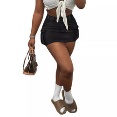 leapord halloween outfit INS Internet Celebrity High Waist Slimming Solid Color Sexy Ultra Short Pocket Workwear Skirt