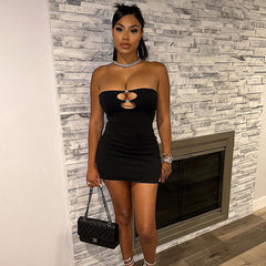 dress to impress outfits Women's Clothing Autumn and Winter New Solid Color Casual Sleeveless Hollow Backless Tube Top Slim Fit Short Dress