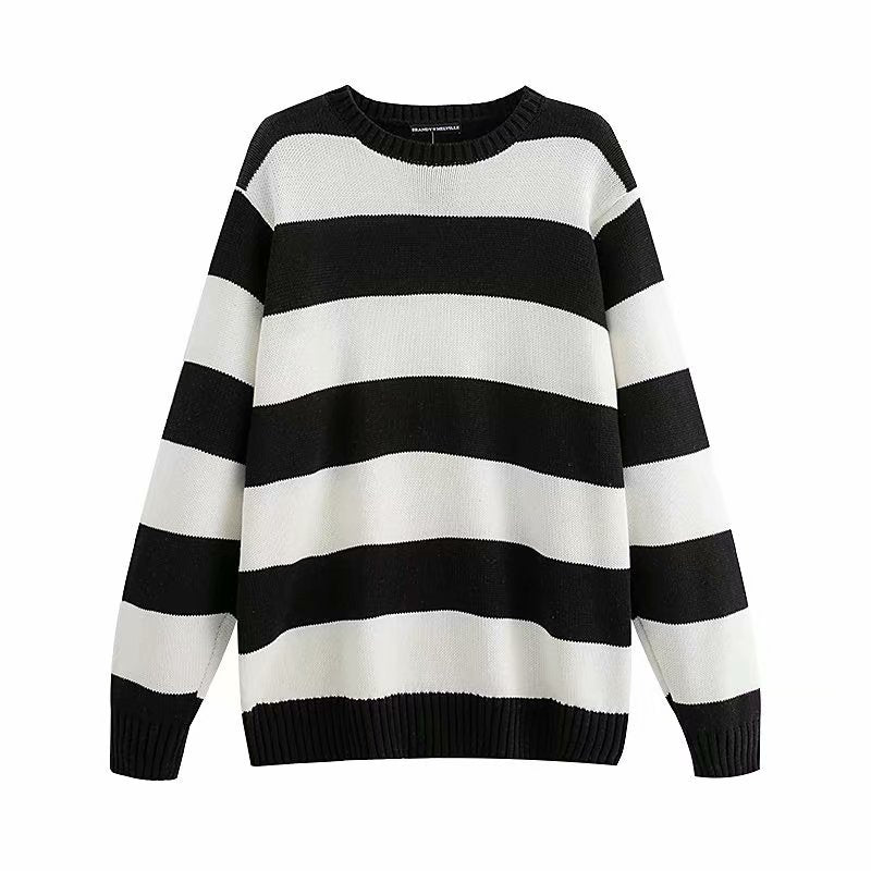 fall outfits women BM Style American Striped Sweater Long Sleeve BM Loose Comfortable Lazy Striped Pullover Sweater Top