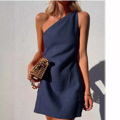 casual summer outfits Wishl New Women's Clothing New Solid Color Slim Temperament Commuter Shoulder Dress