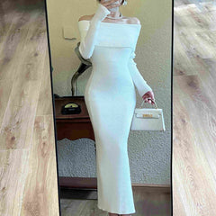 long sweater dress outfit Women's off-the-Shoulder Back Knitted Dress Autumn and Winter Inner Wear Lazy Style Elegant French Style Arm Skirt