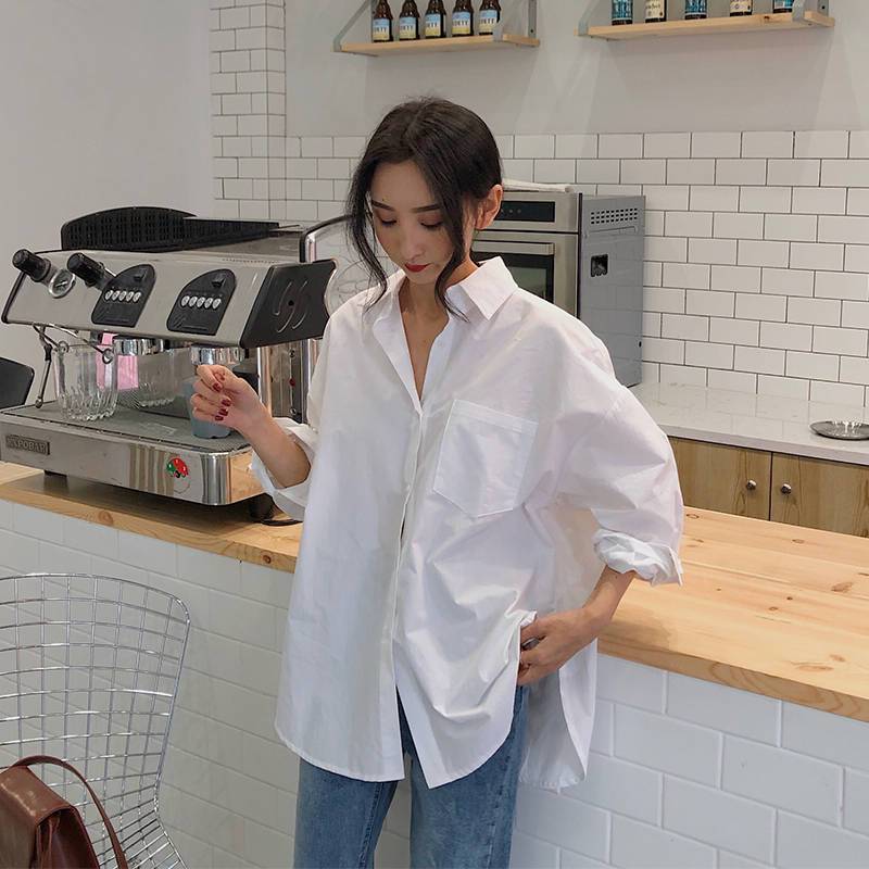 business casual outfits New High Design Large Lapel Zipper Shirt Pointed Collar Stacked Long Sleeve Shirt Lazy Style Blue Shirt for Women
