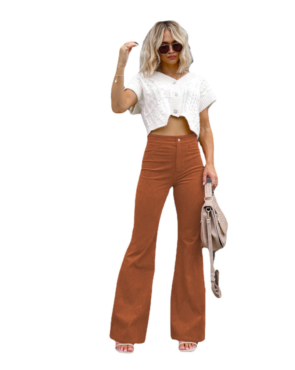 social worker outfits Winter New Pure Color Corduroy Elegant Women's Trousers Slim Pants High Waist Casual Pants
