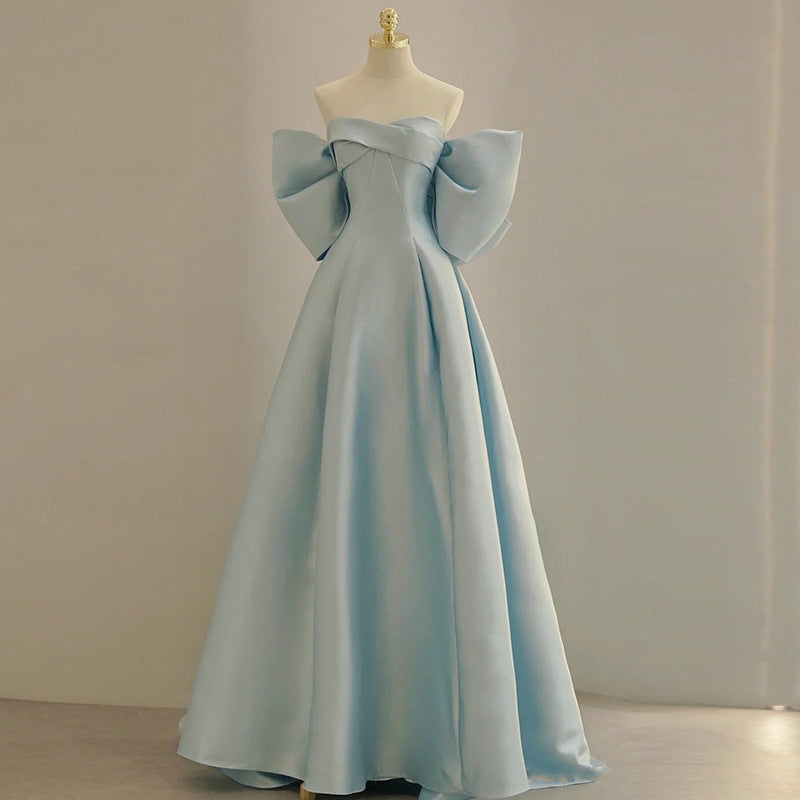 dresses Blue Evening Dress for Women New Tube Top Elegant Socialite Light Luxury Niche High-End Adult Ceremony Host Clothes