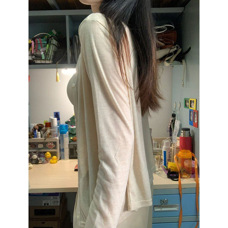 fashion outfits Sweet Hot Girl Hollow-out Knitted Cardigan Two-Piece Women's Summer Outdoor Air Conditioning Blouse Long Sleeve Top Clothes