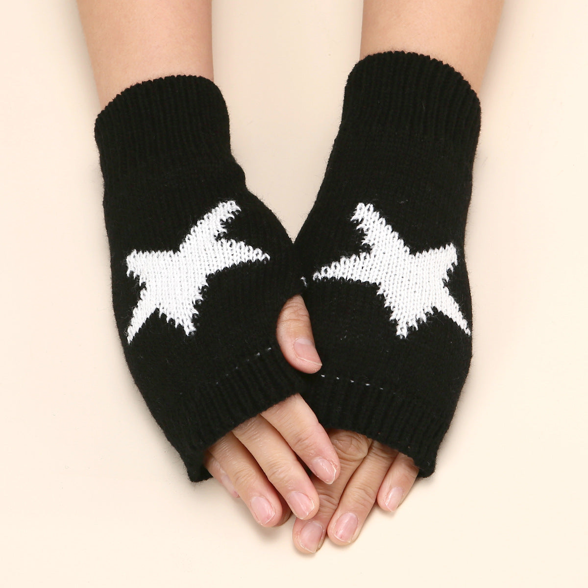 clothes Autumn and Winter Acrylic Wool Five-Pointed Star Gloves Warm Arm Sleeve Leakage Finger Autumn and Winter Oversleeve